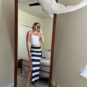 Garage Striped Maxi Skirt with Slit